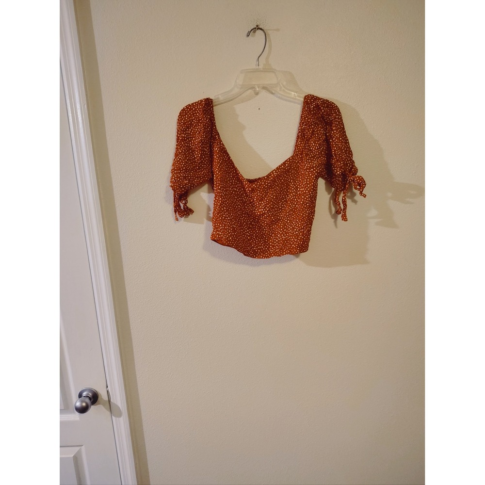 Sugarlips Womens Polka Dot Puff Sleeve Crop Top Rust Orange Square‎ Neck Medium